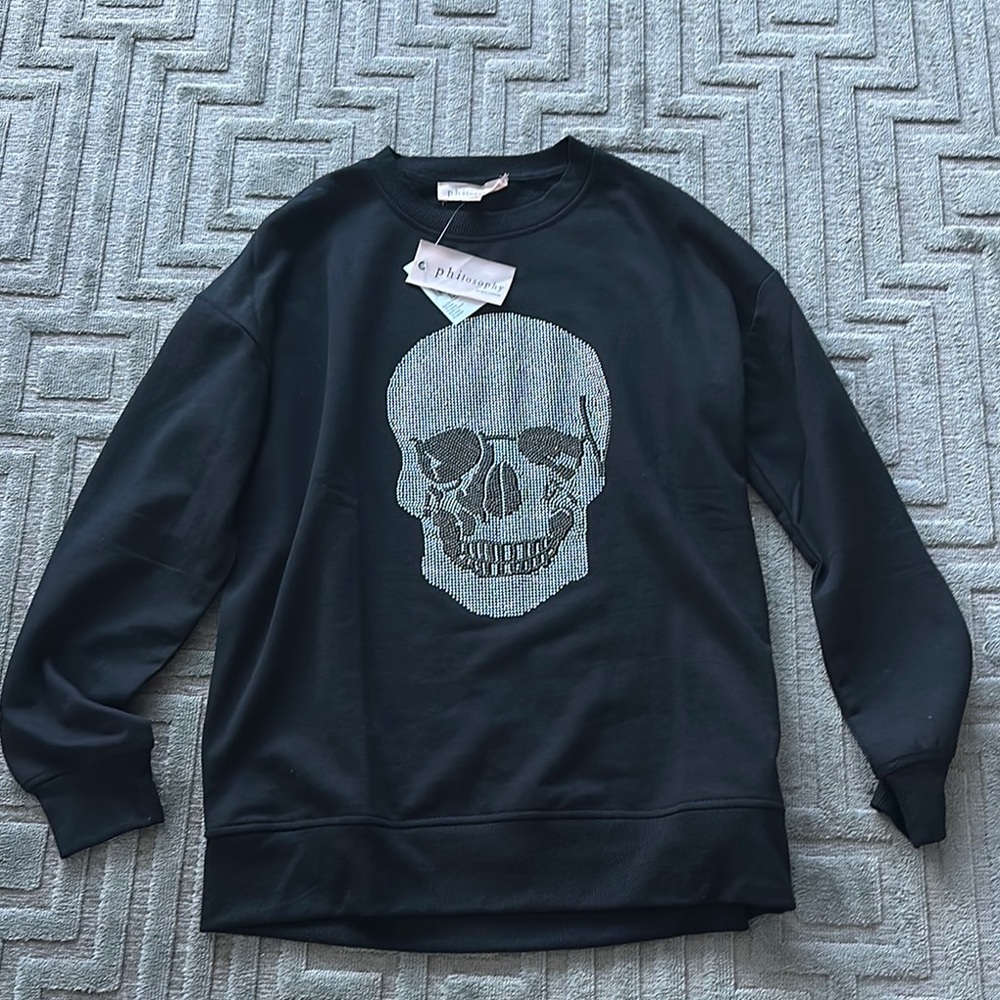 BNNW Black Sweater with Rhinestones Skull Detail